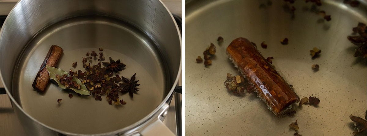 Ingredi&euml;nten laten trekken in olie voor chili olie