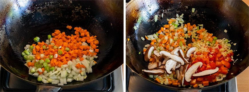 Groenten wokken voor Gebakken Rijst met Groenten