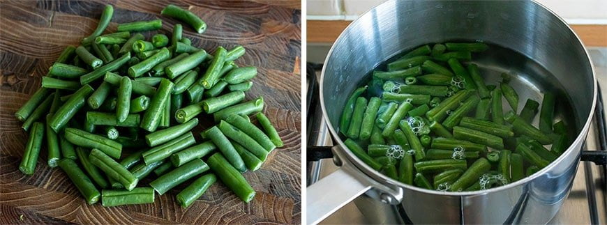 Sperziebonen koken voor Goma-ae Sperziebonen